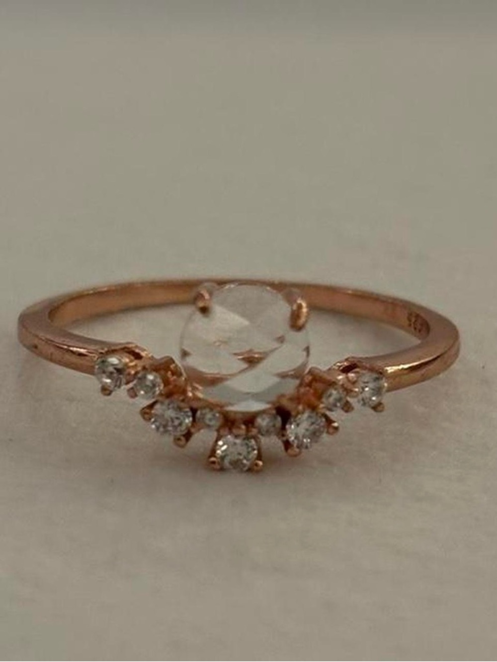 925 Sterling Silver Rose Gold Tone Faux Diamond Dainty Ring Size 8